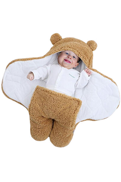 İpek Tekstil For 0-6 Months Baby, Lined Swaddle and Sleeping Bag Hooded Wellshoft Knitted Fabric Plush Blanket