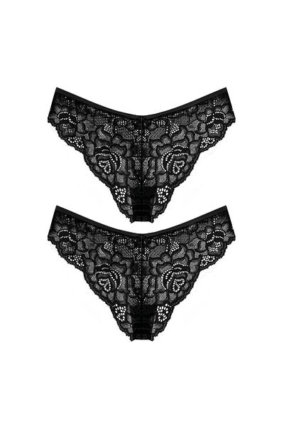 Simi Underwear Chiloți brazilian din dantelă neagră pentru femei din 2 piese