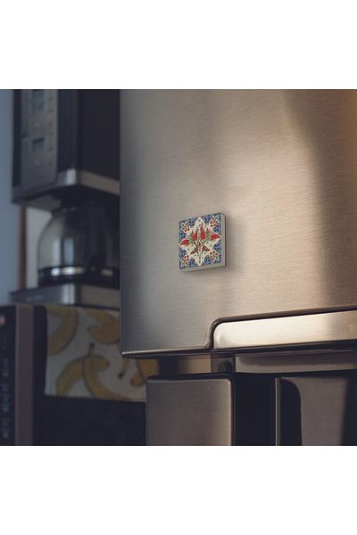 Sadrazam Magnet din piatră naturală imprimat cu model de țiglă otomană Iznik 5x5 Kd-39