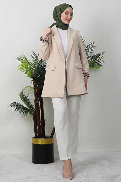 GİYZAMİLA Leopard Lined Cream Jacket