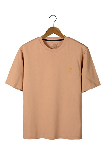 Terapi Men Μπεζ Oversize T-Shirt με λεπτομέρεια κεντήματος στον λαιμό