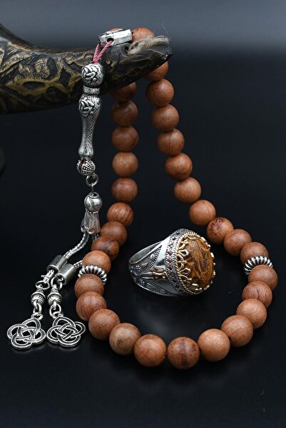 Prestige Doğal Oud Ağacı Tesbih Ve 925 Ayar Gümüş Erkek Yüzüğü Oud Ağacı 901511