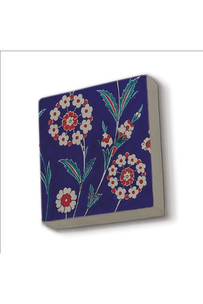Sadrazam Magnet din piatră naturală imprimat cu model de faianță İznik 5x5 Kd-24
