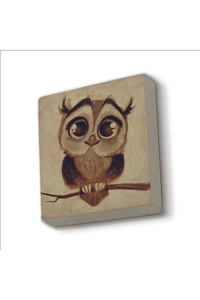 Sadrazam Owl Printed Natural Stone Magnet 5X5 Krg-163