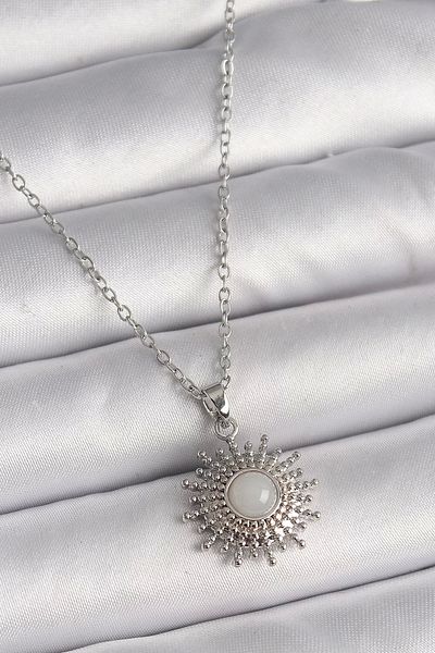 Store 316L Steel Silver Color Chain White Enamel Sun Model Women's Necklace