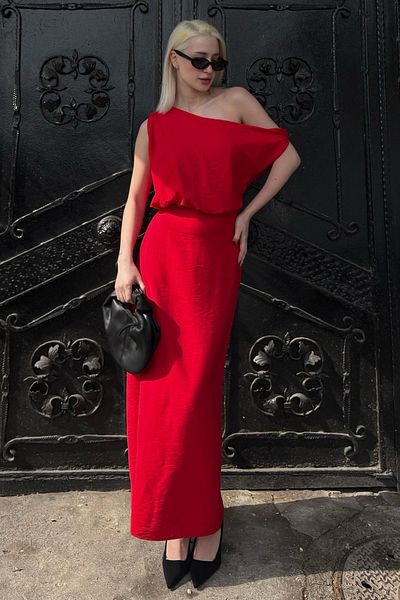 Madmext Red Off Shoulder Dress Mg2349
