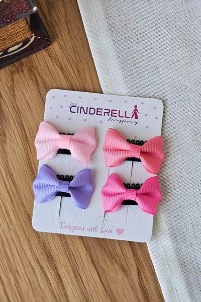 Cinderella 4'lü Fiyonklu Yumuşak Saçsız Bebek Tokası - Az Saçlı Kız Bebek Tok...