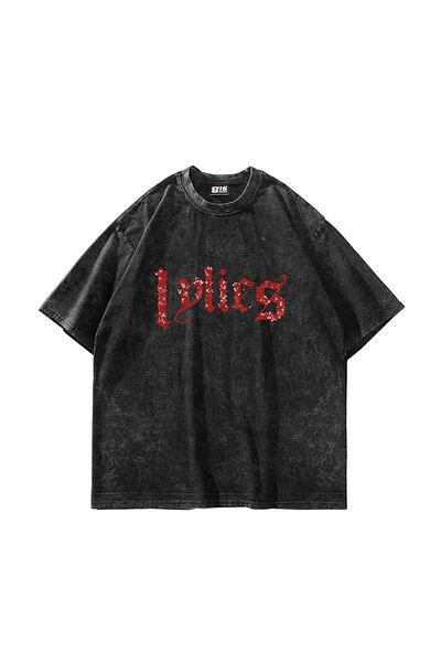 Sekizbiraltı Μαύρο μπλουζάκι με στάμπα Lylies Red Stone Oversize Unisex Washable
