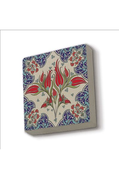 Sadrazam Magnet din piatră naturală imprimat cu model de țiglă otomană Iznik 5x5 Kd-39