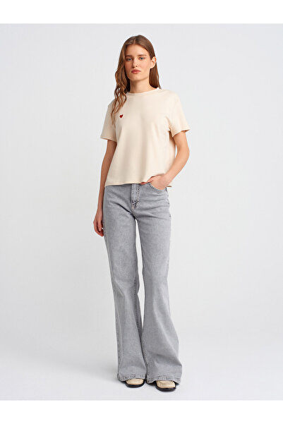 Dilvin 30584 Βαμβακερό μπλουζάκι με λαιμόκοψη-πέτρα