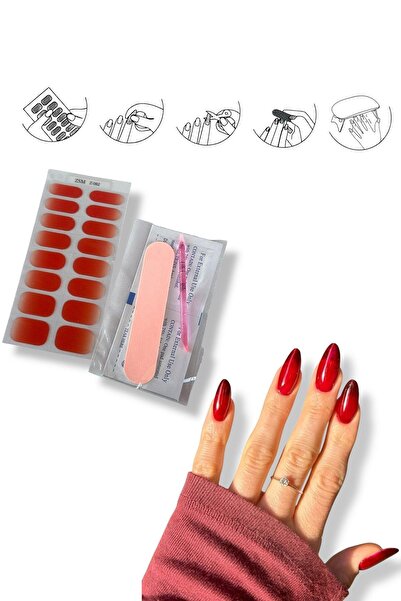 TAKIŞTIR Kırmızı Renk Jel Tırnak Etiketi - Uv Ile Yapılan Poly Jel Sticker Se...