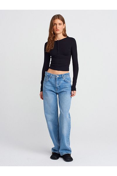 Dilvin 71785 Pantaloni din denim cu picior tub din țesătură groasă-albastru