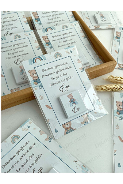 Decoloji Yenidoğan Mevlidi için Ayıcık Temalı Kart & Çikolata Hoşgeldin Bebek Hatıra Hediyelik, 10 Adet