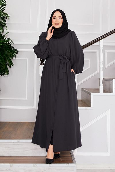 EBRUTESETTÜR Hijab Dress with Balloon Sleeve Waist Belt