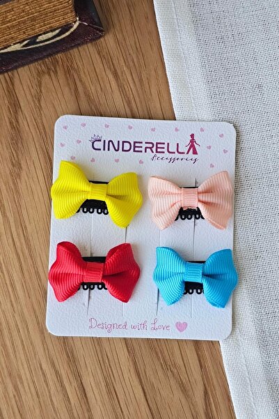 Cinderella 4'lü Fiyonklu Saçsız Bebek Tokası Renkli - Az Saçlı Kız Bebek Toka...