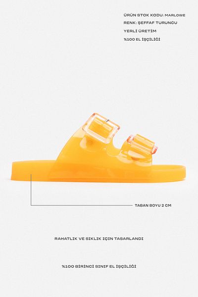 NİŞANTAŞI SHOES Papuci de damă Marlowe, portocaliu transparent, cu cataramă dublă, cu talpă plată