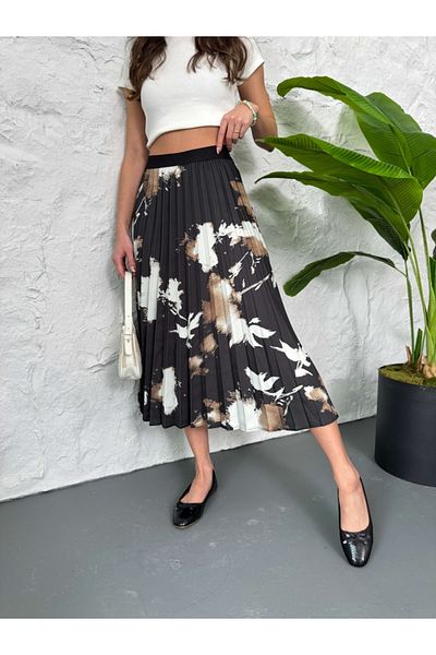 Elif Özbey Butik Fustă plisată cu model negru