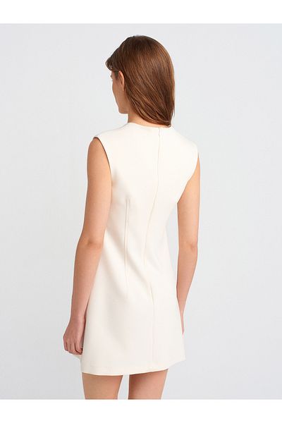 Dilvin 90908 Stitched Mini Dress-Ecru