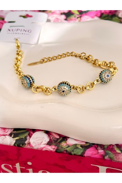 shop سوار XUPING مطلي بالذهب مع خرز العين الزرقاء، تصميم مجوهرات فاخر