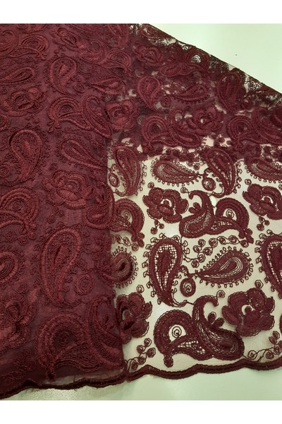 Safir Kumaş Abiyelik Şal Desenli Kordone Güpür Dantel 1,80 Metre