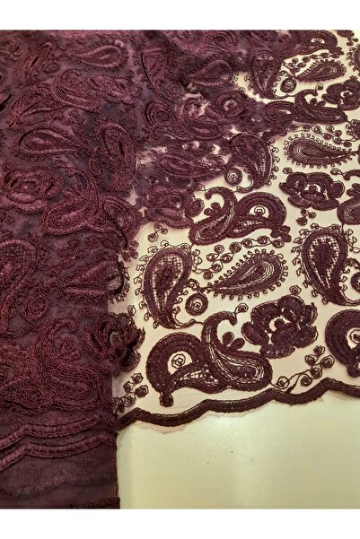 Safir Kumaş Abiyelik Şal Desenli Kordone Güpür Dantel 4 Metre