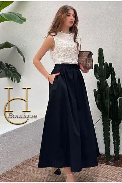 HC Boutique Fusta lungă din țesătură din popelin - cu buzunar filet și fără căptușeală
