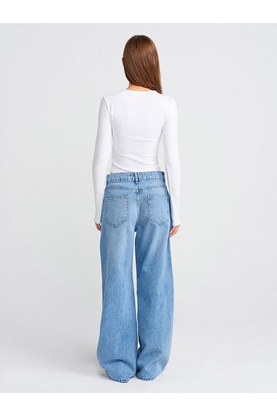 Dilvin 71788 Pantaloni din denim cu croială largi-albastru
