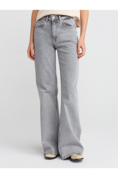 Dilvin 71796 Lycra Wideleg Denim Trousers-Grey