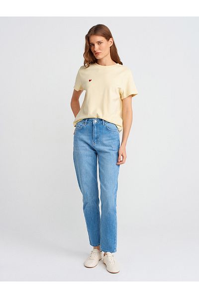 Dilvin 71786 Pantaloni slim din denim Mom - Albastru deschis