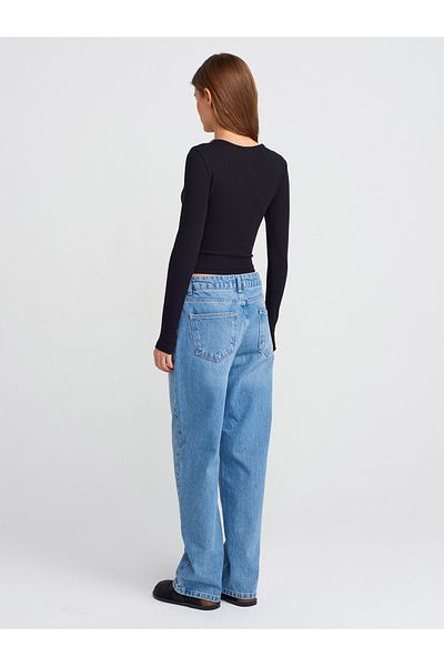 Dilvin 71785 Pantaloni din denim cu picior tub din țesătură groasă-albastru