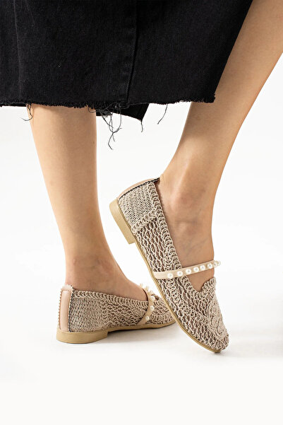 PUSKAS Kadın Babet Örgü Nakışlı Babet Rahat Şık İş Ofis Günlük Ayakkabı Dante...