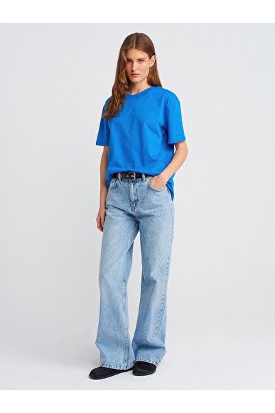 Dilvin Tricou cu guler rotund cu cusături decorative-Saks