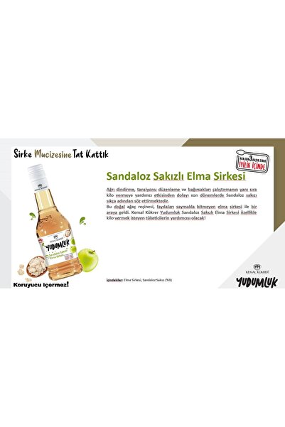 Kemal Kükrer Yudumluk Sandaloz Sakızlı Elma Sirkesi 500 ml