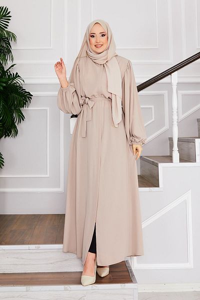 EBRUTESETTÜR Hijab Dress with Balloon Sleeve Waist Belt