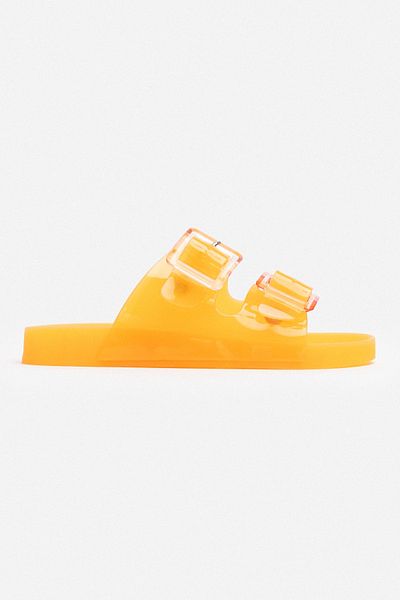 NİŞANTAŞI SHOES Papuci de damă Marlowe, portocaliu transparent, cu cataramă dublă, cu talpă plată