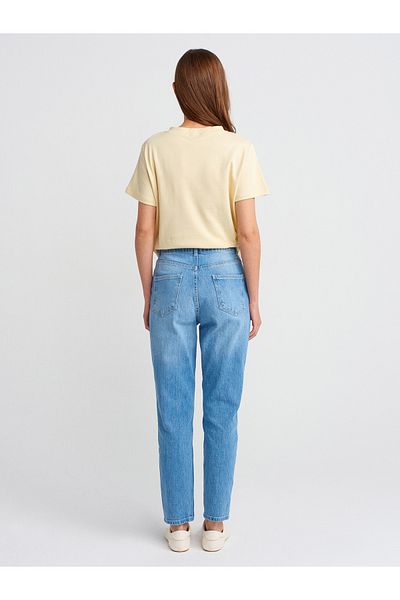 Dilvin 71786 Pantaloni slim din denim Mom - Albastru deschis
