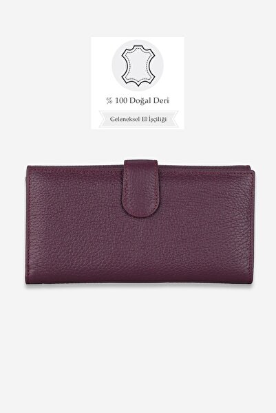 TUNAELLİ KADIN MOR HAKİKİ DERİ BOL KARTLIKLI  BOZUK PARA GÖZLÜ CÜZDAN
