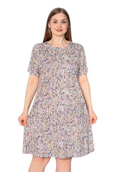 ROMEO LİFE Women's Large Size Cotton Fabric Patterned Summer Dress 7708-B