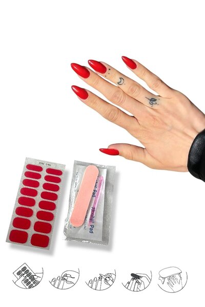 TAKIŞTIR Kırmızı Renk Jel Tırnak Etiketi - Uv Ile Yapılan Poly Jel Sticker Se...