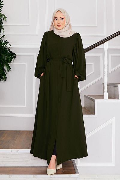 EBRUTESETTÜR Hijab Dress with Balloon Sleeve Waist Belt