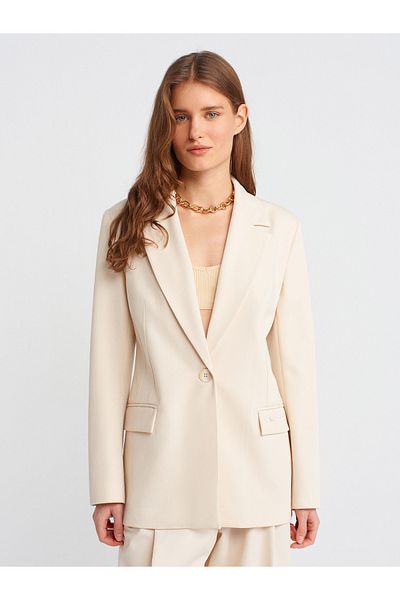 Dilvin 60762 Fitted Blazer-Ecru