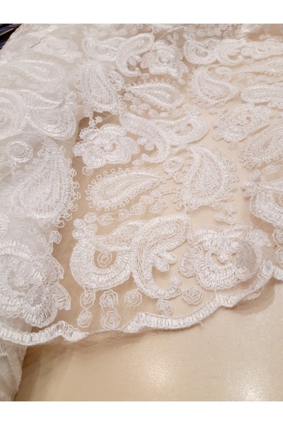 Safir Kumaş Abiyelik Şal Desenli Kordone Güpür Dantel 3 Metre