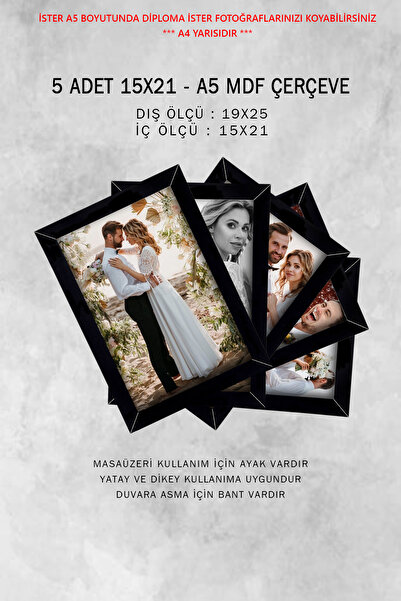 yhfoto 5 Adet 15x21 Çerçeve - A5 Çerçeve - Siyah Çerçeve - Fotoğraf Çerçeve *...
