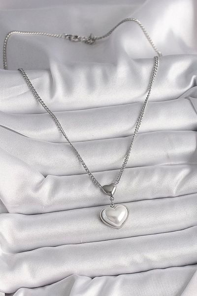 Store 316L Steel Silver Color Chain 3D Heart Model Women's Necklace