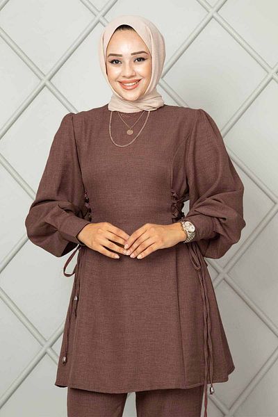 EBRUTESETTÜR Side Tie Linen Hijab Double Set