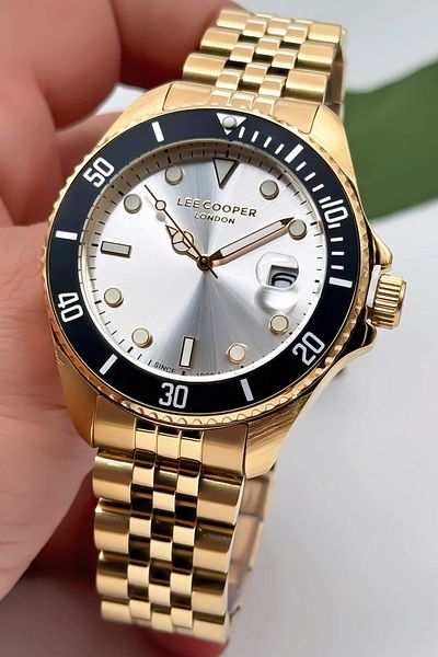 Lee Cooper Men's Wristwatch Lc07594.130 - Gold Color, Steel Cord, 3atm Bracelet, Gold-white Zmlc017