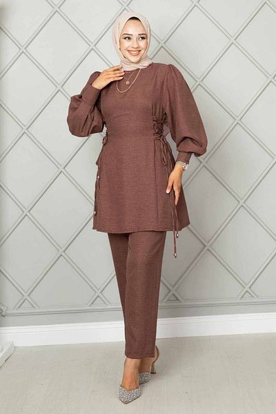 EBRUTESETTÜR Side Tie Linen Hijab Double Set
