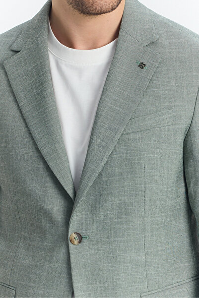 Frappoli Tacues Men's Green Half Lined Flap Pocket Linen Blended Spring-Summer Sports Blazer Jacket