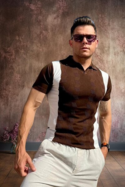 BİRBEYSTORE Мъжка плетена тениска с прилепнала поло яка