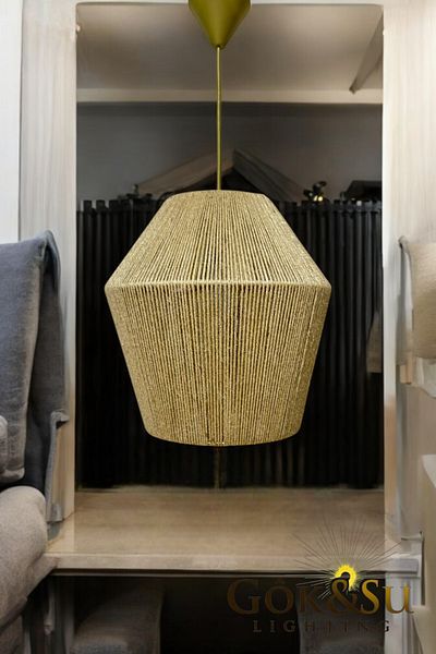 Göksu Lighting Thin Jute Chandelier - Rustic, Bohemian, Wicker, Macrame and Tassel Chandelier